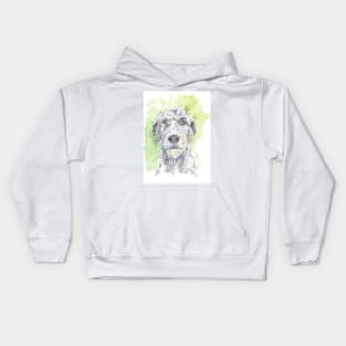 Irish Wolfhound watercolour pen drawing Kids Hoodie